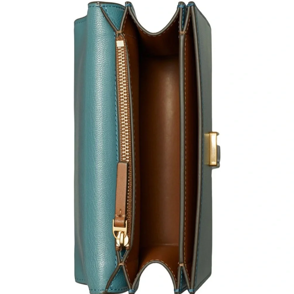 Tory Burch Eleanor Sm Leather CONVT XBODY. Brisk Blue/Gold.Leather Scratch. - Picture 2 of 4